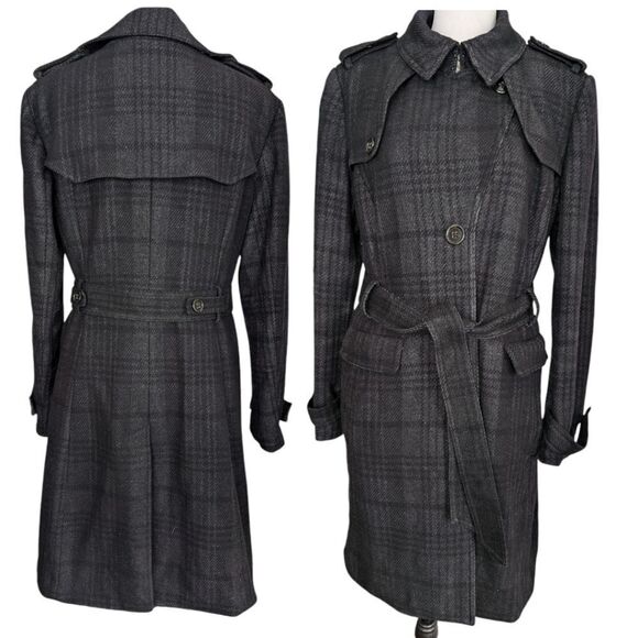 80% wool warm plaid check trench coat as seen on Kate Middleton size L - Picture 1 of 11